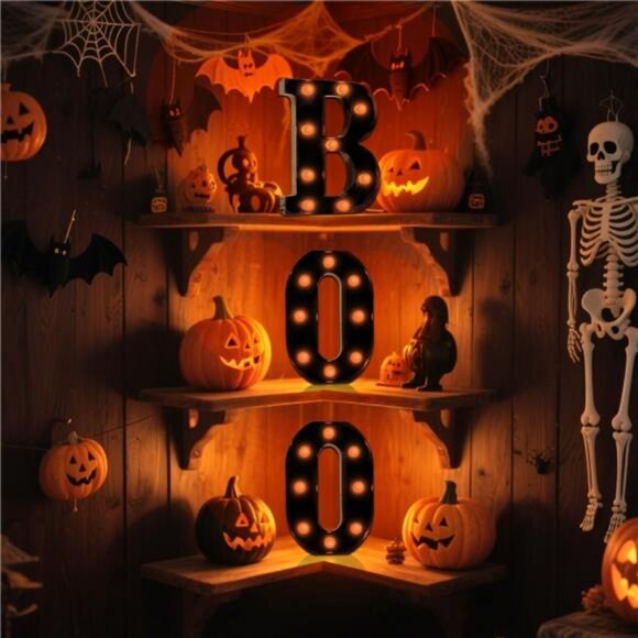 Halloween Decorations – Boo Light Up Letters with Remote | Timer, Dimmable - Picture 6 of 7
